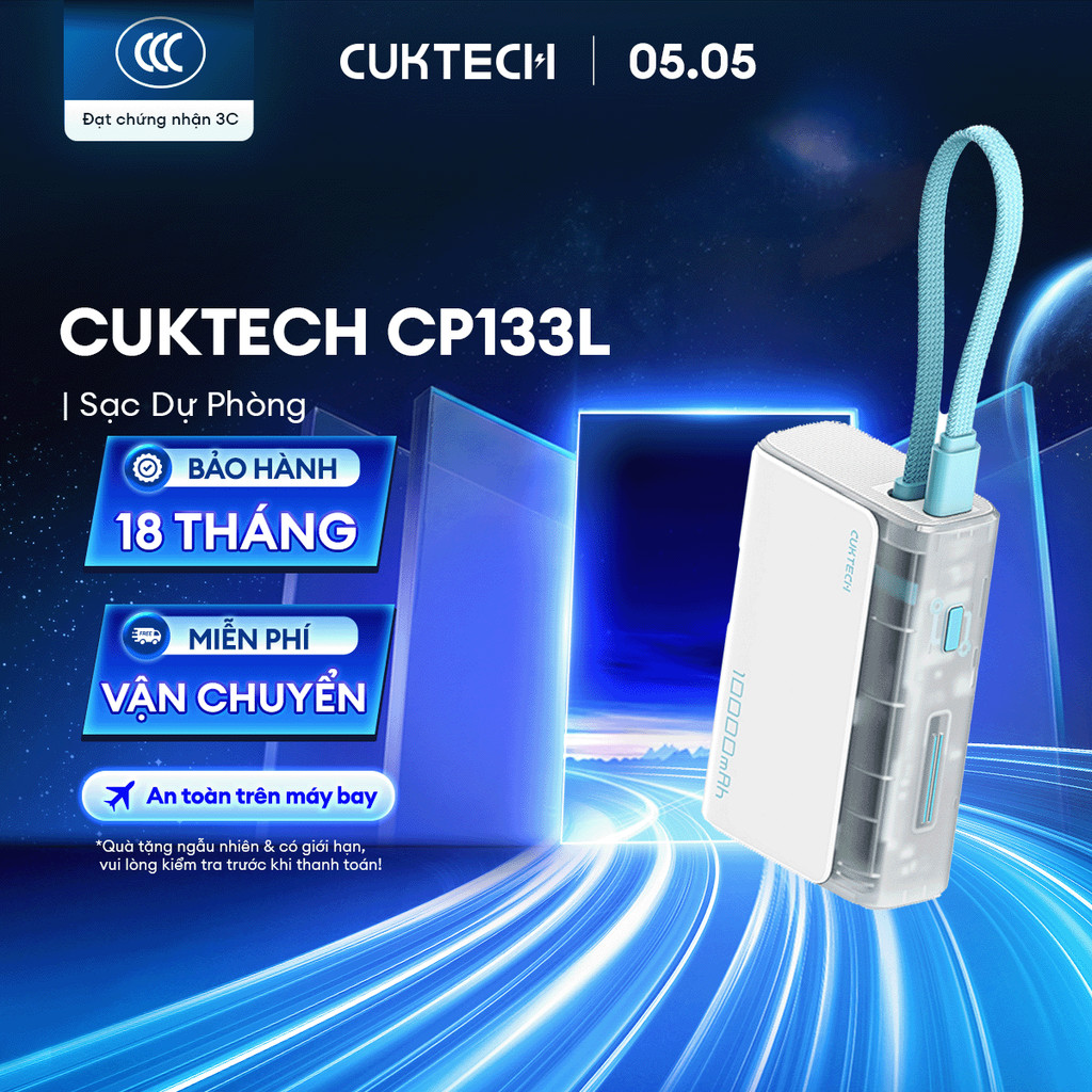 CUKTECH CP133L Sạc Di Động Kèm Cáp | Sạc Nhanh 33W Max | Dung Lượng 10.000mAh | Bảo Hành 18 Tháng LPB100