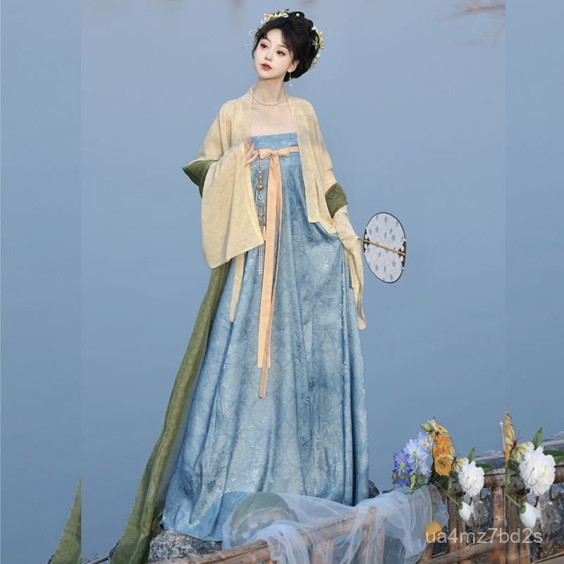 Ming Yuexuan【Cành hoa đào】Khăn choàng Famen Temple, Hanfu kiểu Đường, váy xẻ cao đến ngực, váy yếm h