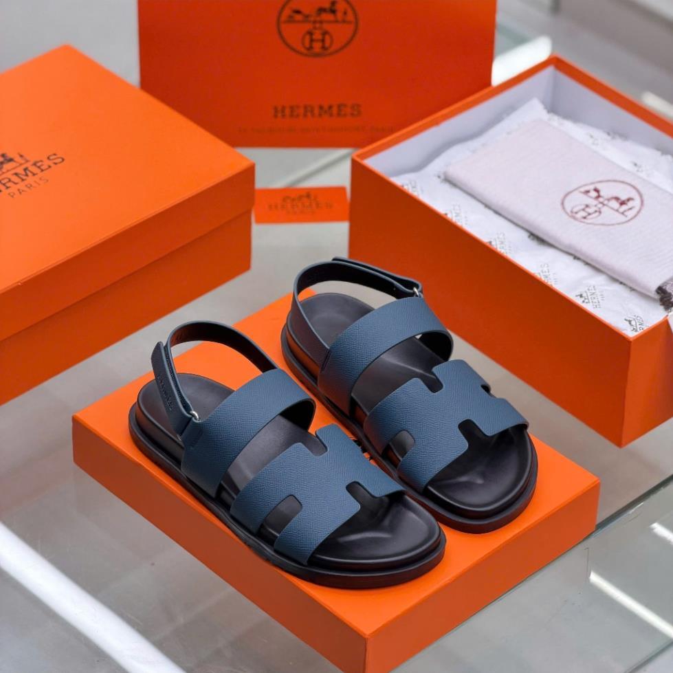 [Tặng Kèm Hộp] Dép HM Oran Sandal Quai Hậu Da Xanh Navy