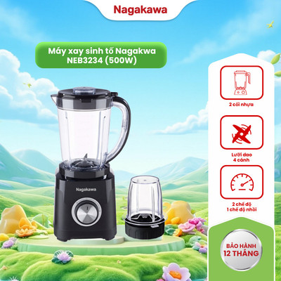 [CHÍNH HÃNG] Máy xay sinh tố Nagakwa NEB3234, dung tích 1.5L, lưỡi dao inox chống rỉ, an toàn, bảo hành 12 tháng