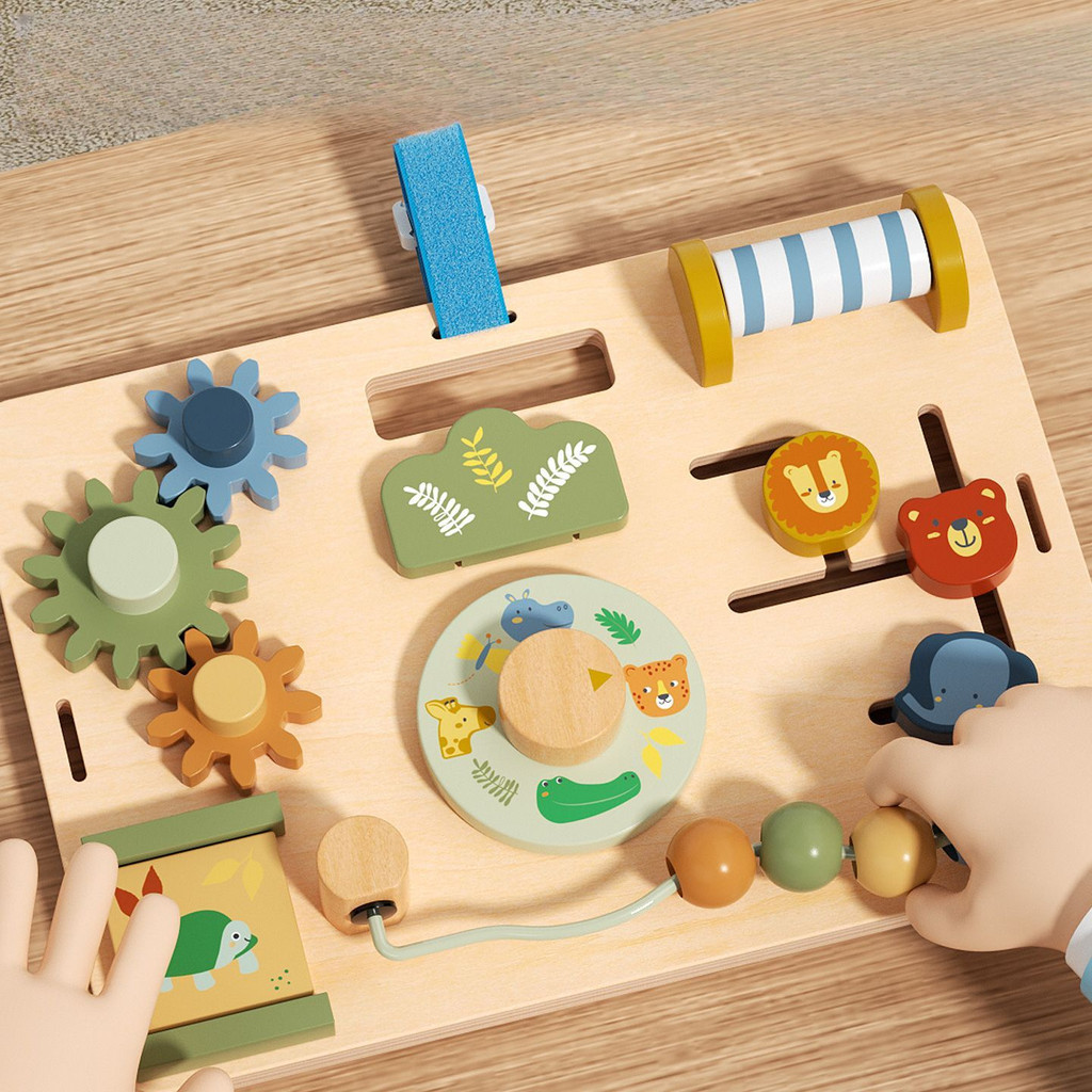 Wooden Busy Board Montessori Early Education Educational Toy for Infants and Children, Montessori Lo
