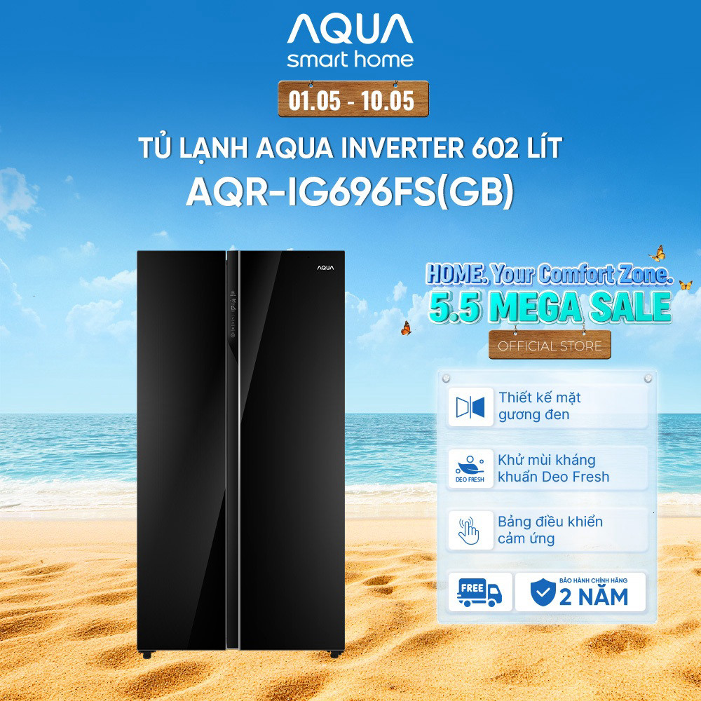 [SALE SỐC] Tủ lạnh Aqua Inverter 602 lít Side By Side AQR-IG696FS(GB) - Freeship toàn quốc - Bảo hàn