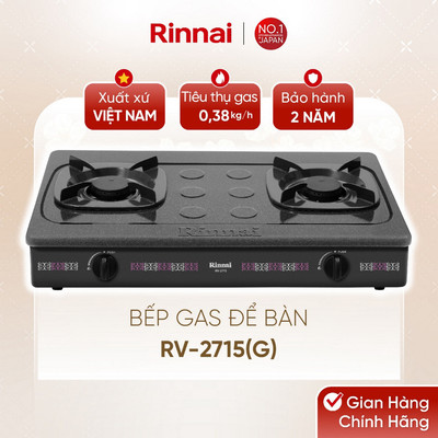 [CHÍNH HÃNG] Bếp gas dương Rinnai RV-2715(G) - Mặt bếp: Thép phủ men và kiềng bếp men