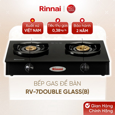 [CHÍNH HÃNG] Bếp gas dương Rinnai RV-7Double Glass(B) - Mặt bếp Kính cường lực và kiềng bếp men