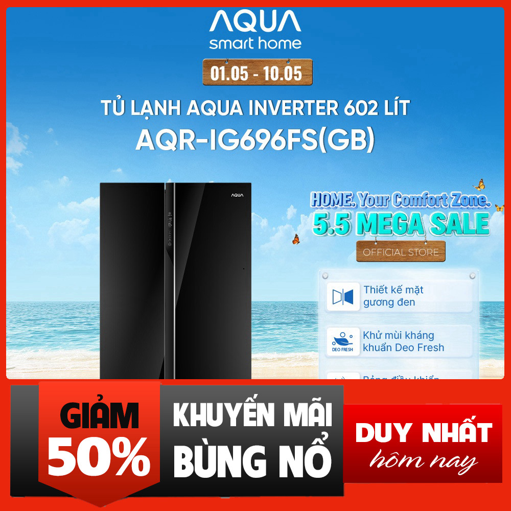 Tủ lạnh Aqua Side By Side Inverter 602 lít AQR-IG696FS(GB)