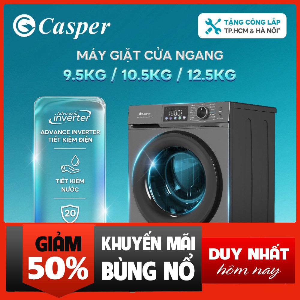 Máy giặt Casper cửa ngang Inverter 8KG-12.5KG WF-D95VGR1/WF-D105VGR1