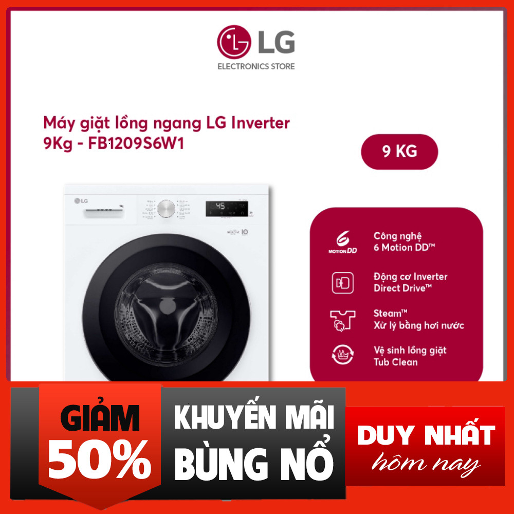 Máy giặt LG Inverter 9kg FB1209S6W1 - Giao toàn quốc, lắp đặt HN/HCM