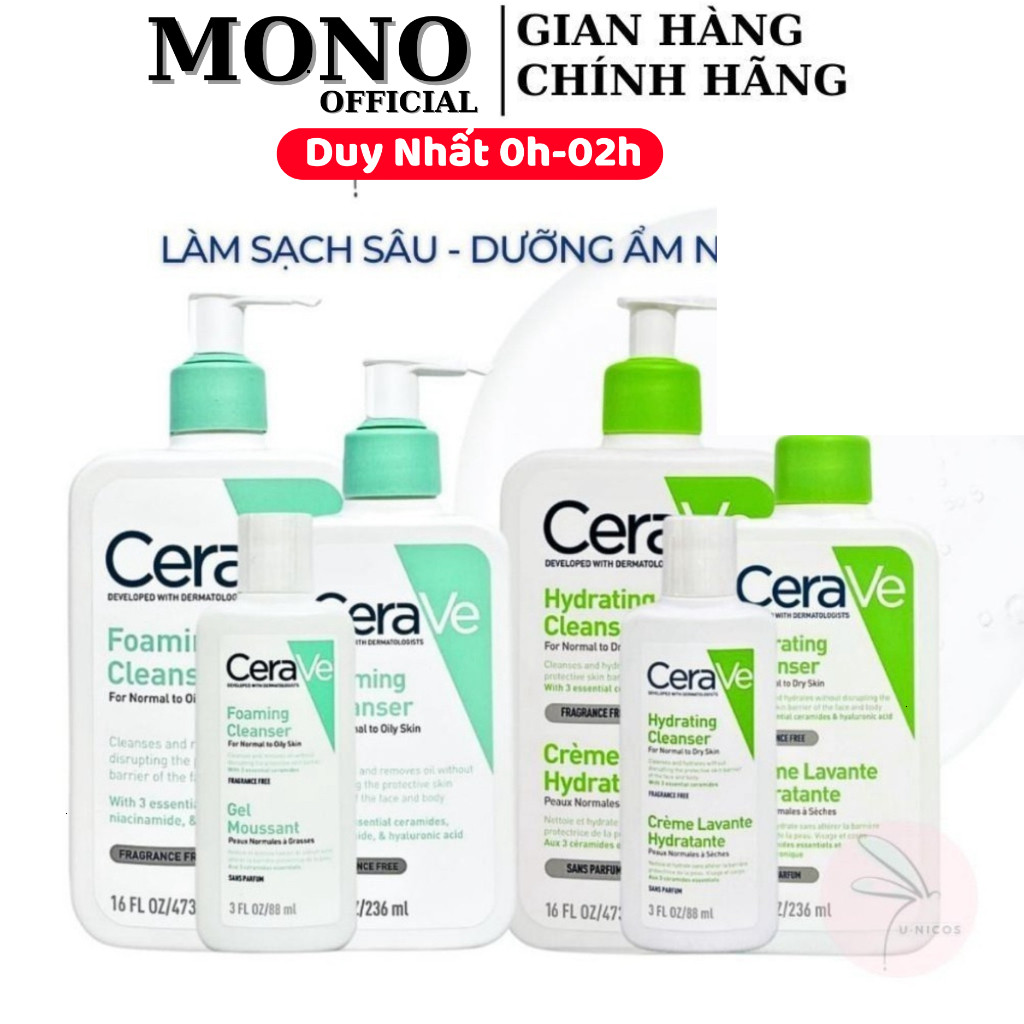 [ TEM PHỤ CTY ] Sữa Rửa Mặt Cerave Sạch Sâu, Dưỡng Ẩm,Dịu Nhẹ Cerave Developed With Dermatologists Foaming Cleanser chin
