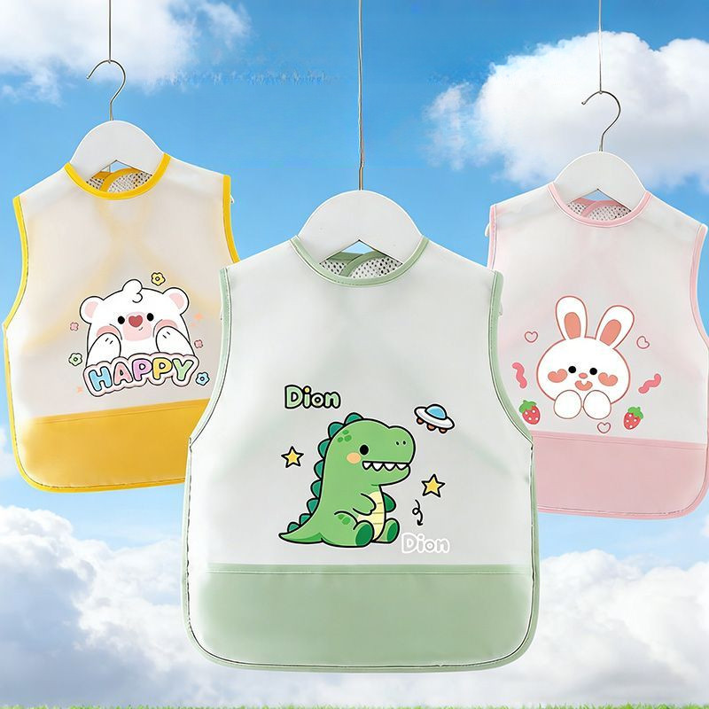 Baby feeding bib, waterproof and anti-dirt children's smock, summer breathable sleeveless baby apron