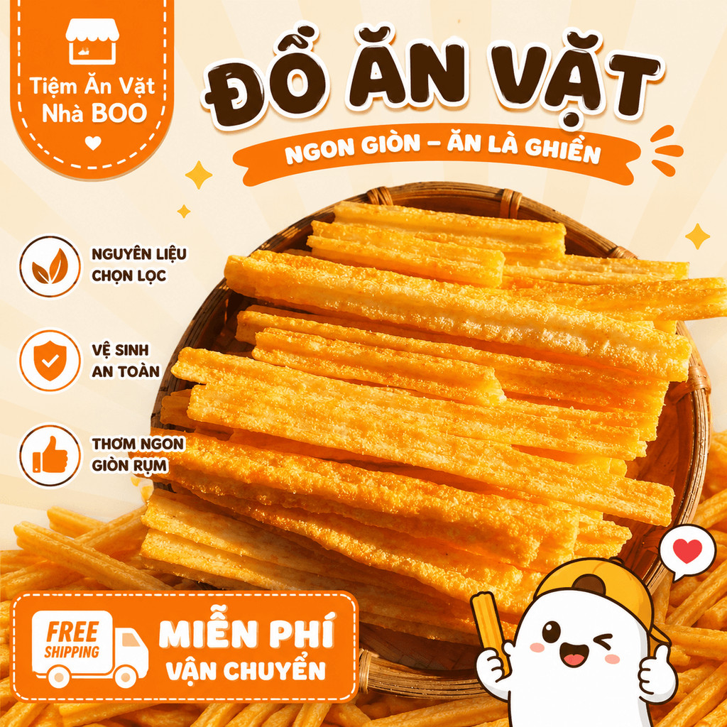 Snack Que Phô Mai Ngó Sen, Bim bim khoai tây ngó sen lắc phô mai thơm ngon, Đồ ăn vặt