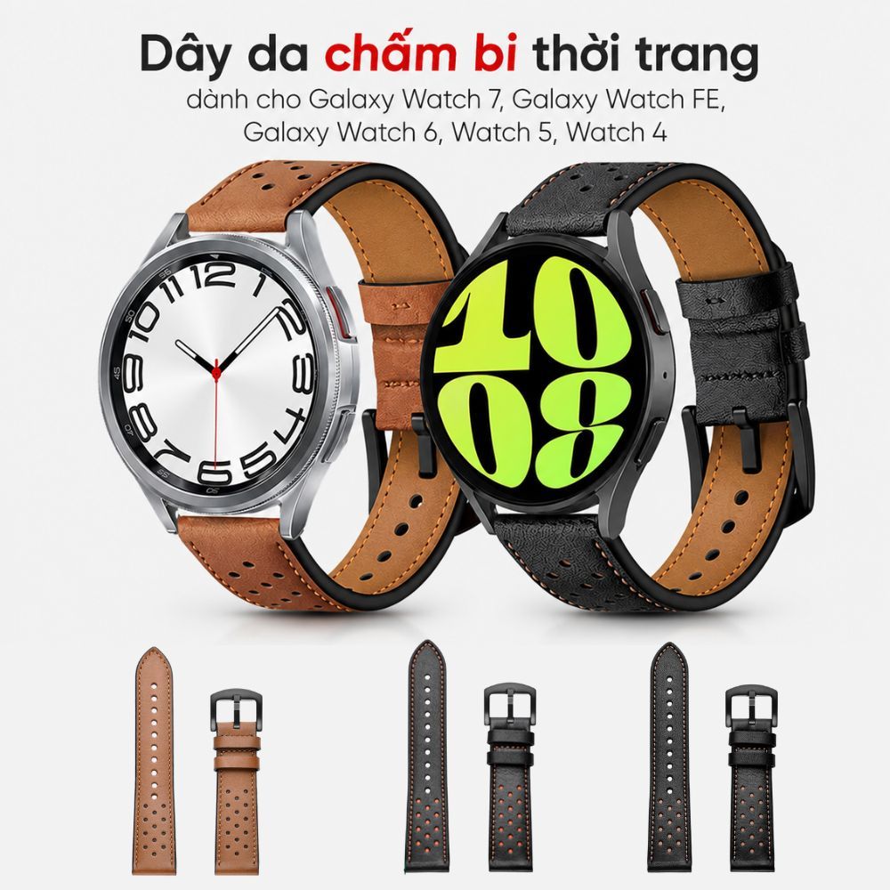 Dây da chấm bi phong cách dành cho Galaxy Watch 7,Galaxy Watch FE, Galaxy Watch 6,Watch 5
