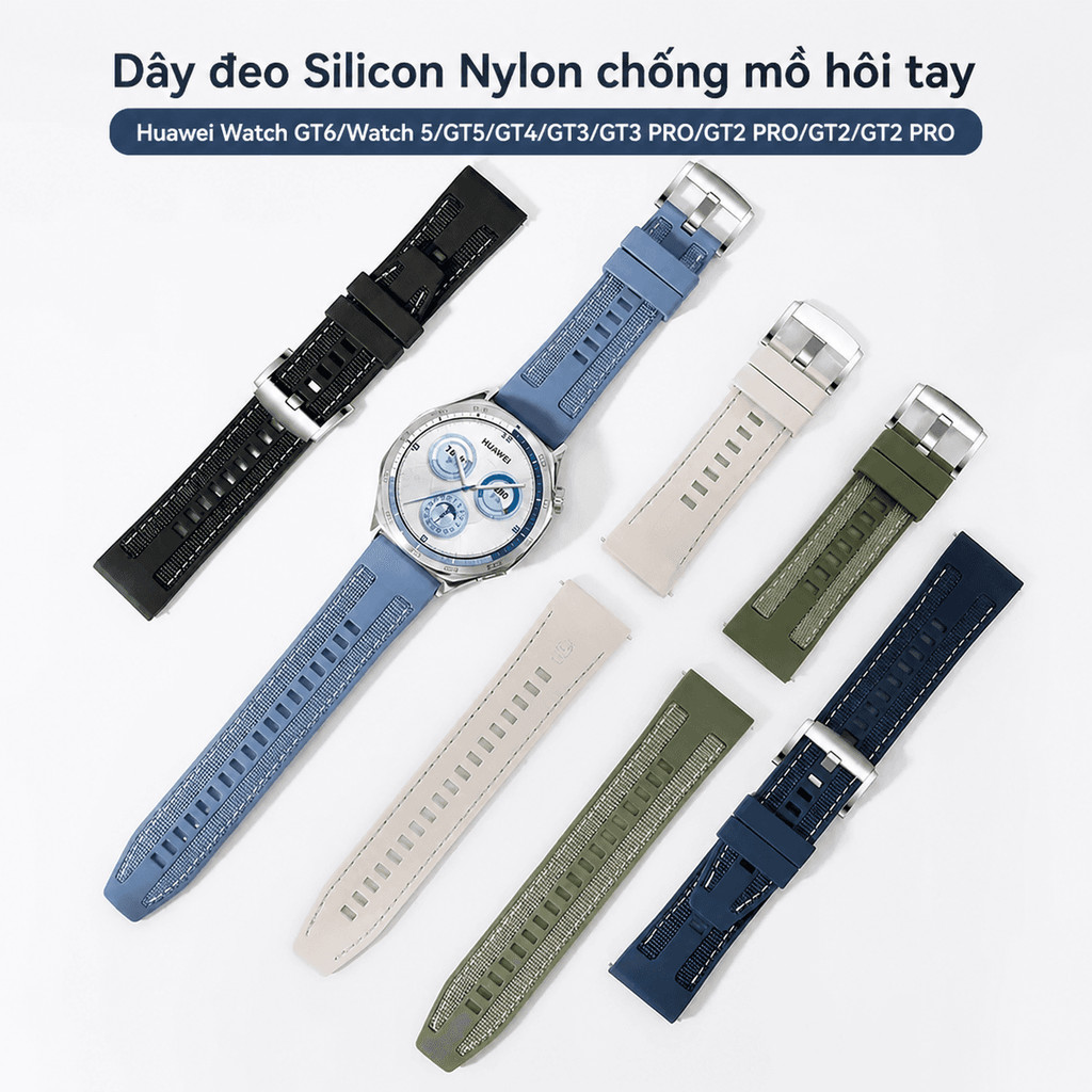 Dây đeo Silicon Nylon chống mồ hôi tay Huawei Watch GT6/Watch 5/GT5/GT4/GT3/GT3 PRO/GT2 PRO/GT2/GT2 