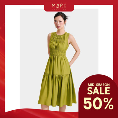 MARC FASHION Đầm nữ midi sát nách rút nhún ngực thun eo FAVH039722