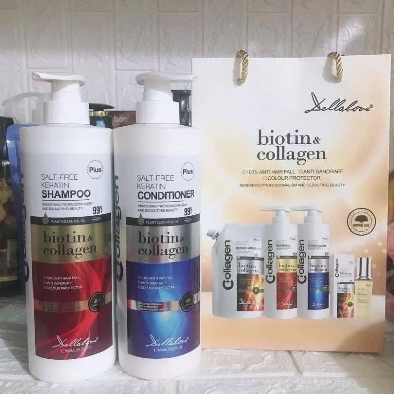Bộ Dầu Gội Xả DELLALOVE BIOTIN & COLLAGEN KERRATIN 850ml Phục Hồi Tóc Hư tổn