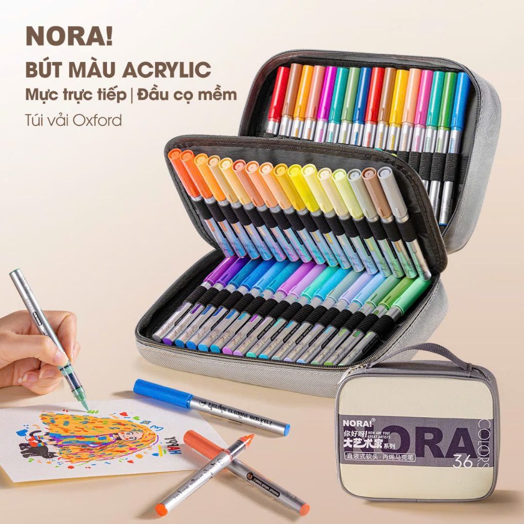 [CHÍNH HÃNG NORA] Bộ Bút Màu Acrylic Marker Đầu Brush Mềm Cao Cấp-Phiên bản túi vải Oxford tiện lợi