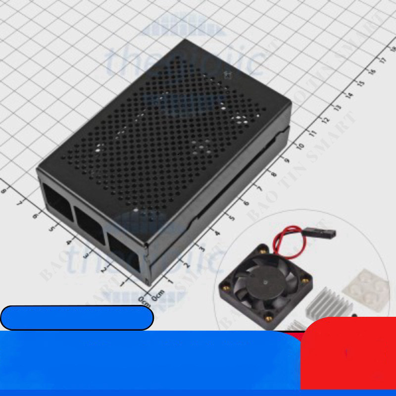 Hộp Raspberry Pi 4 Vỏ Nhôm Có Quạt Linh Kiện IC2 Linh Kiện IC2