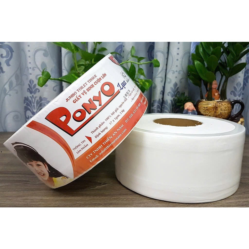 Giấy vệ sinh cuộn lớn PONYO JB700 2 lớp siêu mịn, trơn, 700g, dùng cho gia đình và văn phòng - Bao B
