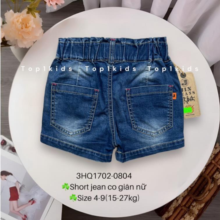 Quần short jean bé gái. Quần jean giãn nở nữ thêu hoa cho bé 15-27kg _ 9kids _ 3HQ1702-0804Q