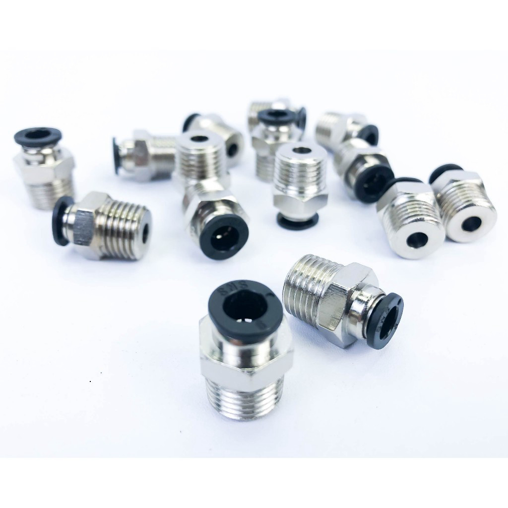 Combo 10 cái Đầu nối thẳng PC-Cút nối nhanh khí nén ren ngoài PC4-M5C/PC4-01C/PC6-M5C/PC6-01C/PC6-02