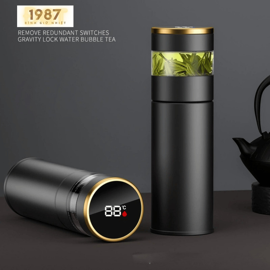 Bình giữ nhiệt Inox 316 cao cấp tách nước 500ml có đèn led bình nước giữ nhiệt pha trà lõi inox 316 