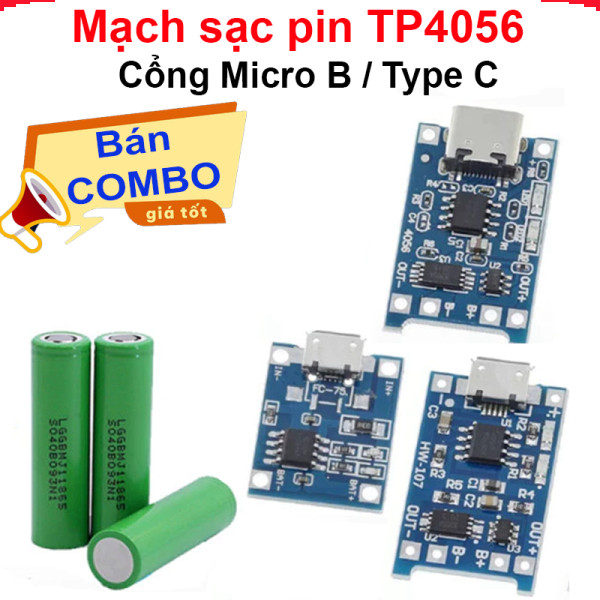 [Deal tốt] Mạch Sạc Pin TP4056 - Cổng Micro B/Type C, Có/Không IC Bảo Vệ, Điện Áp 4.5/5.5V