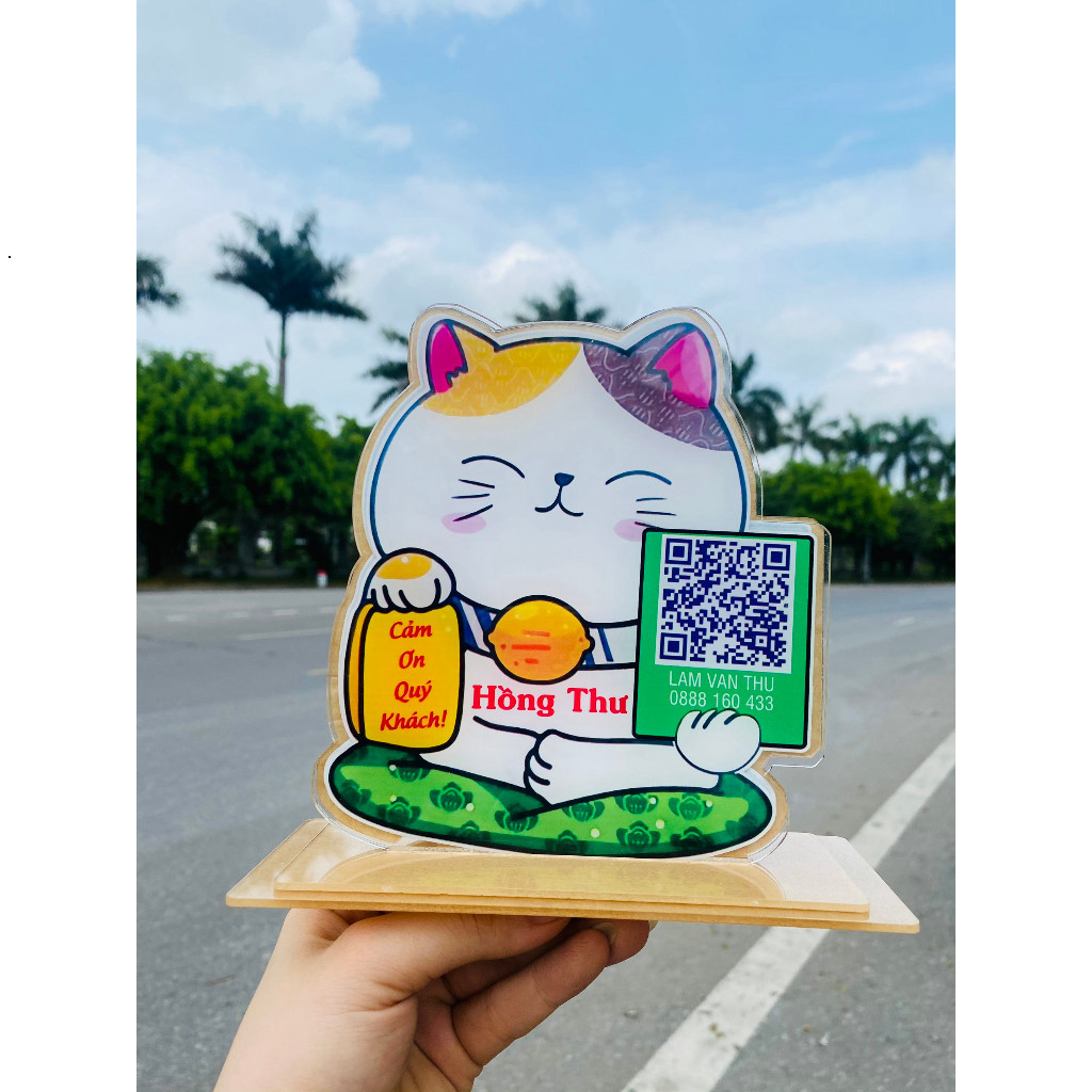 qr code để bàn hình mèo thần tài cute- qr1 mèo xanh