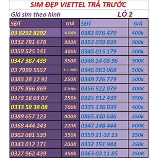 SIM VIETTEL SỐ ĐẸP -SIM PHONG THỦY - ĐĂNG KÝ ĐƯỢC CHÍNH CHỦ-LÔ 2