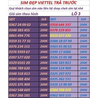 SIM VIETTEL SỐ ĐẸP CHƯA KÍCH ĐĂNG KÝ CHÍNH CHỦ- PHONG THỦY LÔ 1