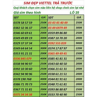 SIM VIETTEL SỐ ĐẸP CHƯA KÍCH ĐĂNG KÝ CHÍNH CHỦ- PHONG THỦY LÔ 1