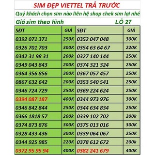 SIM VIETTEL SỐ ĐẸP CHƯA KÍCH ĐĂNG KÝ CHÍNH CHỦ- PHONG THỦY LÔ 1