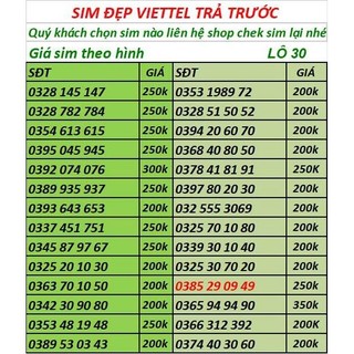 SIM VIETTEL SỐ ĐẸP CHƯA KÍCH ĐĂNG KÝ CHÍNH CHỦ- PHONG THỦY LÔ 1