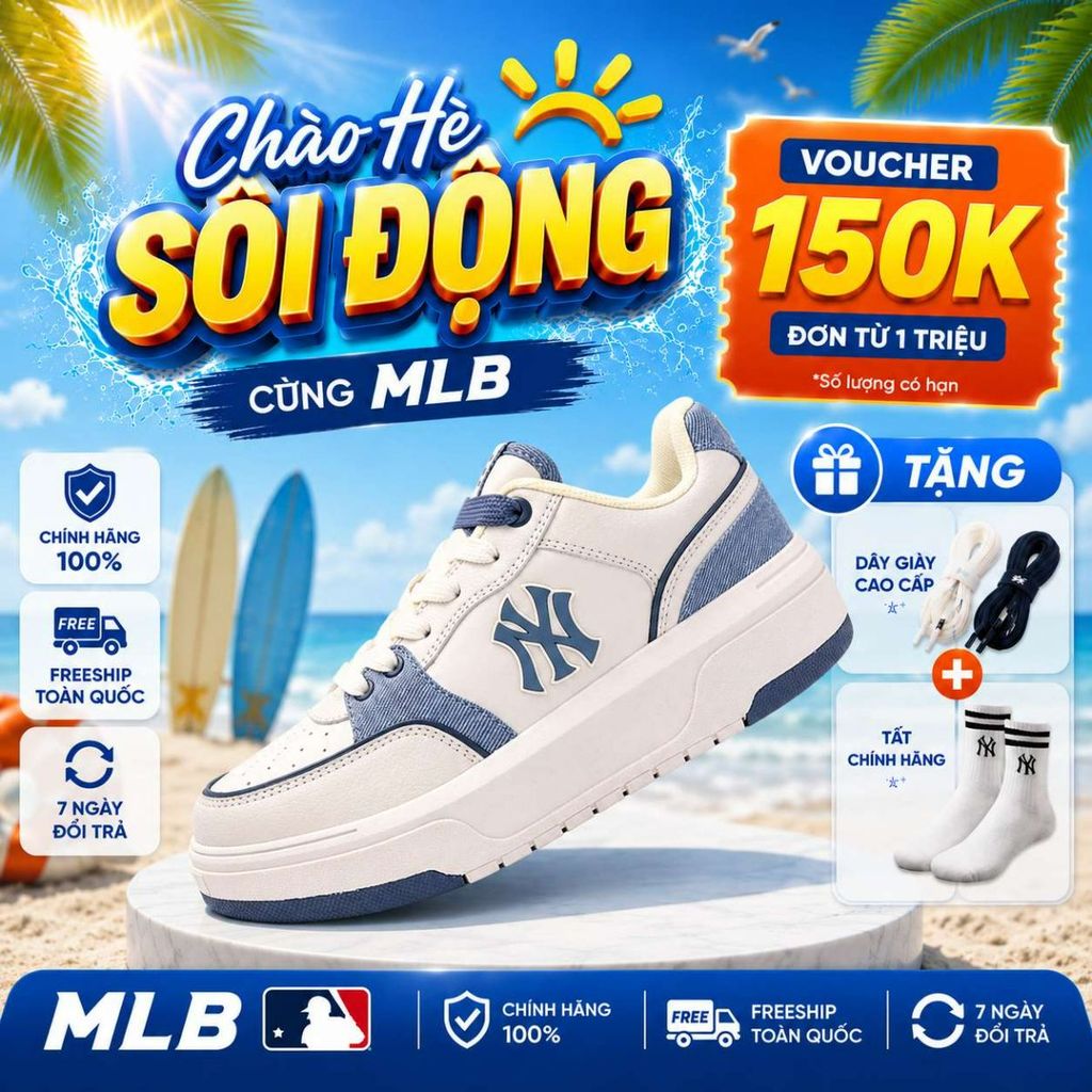 Giày MLB Chunky Liner denim pocket xanh chính hãng , giày sneaker mlb đế bằng cao 5cm season 2025 (C