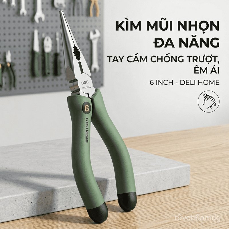 Kìm điện/mỏ nhọn 6 inch Deli Home đa năng tuốt dây cắt cáp tiện dụng