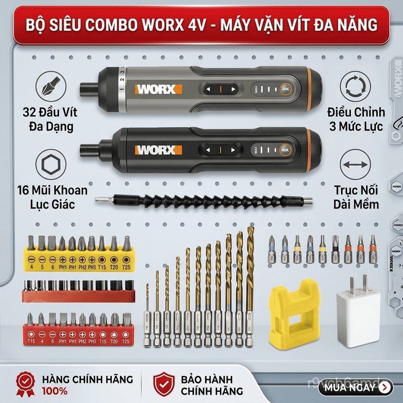 Máy vặn vít tua vít điện WX240 mini sạc USB đa năng Worx