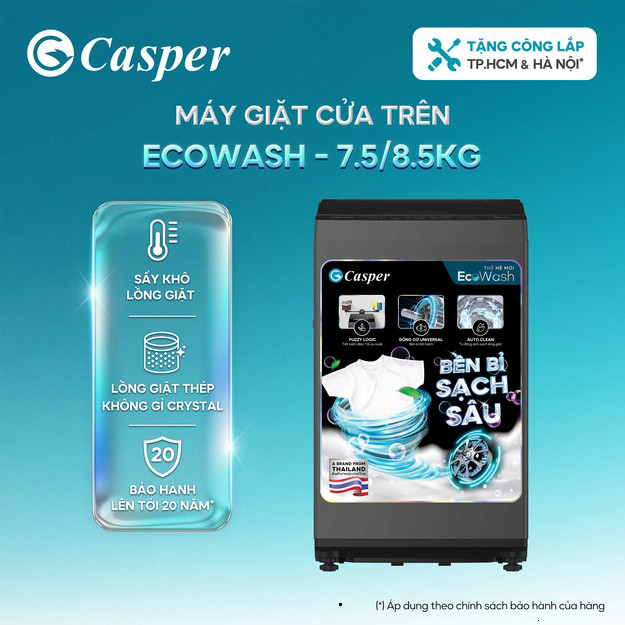 (Miễn Phí giao hàng) [Shopee - Lắp đặt 0Đ HN HCM] Máy giặt cửa trên Casper 7.5/8.5KG EcoWash WT-75NG