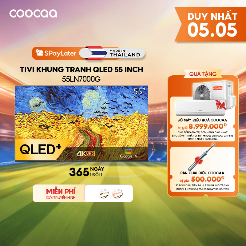 (Miễn Phí giao hàng) [Miễn phí lắp đặt HN-HCM] Smart tivi COOCAA 55 inch Qled 4K tivi Khung Tranh Go