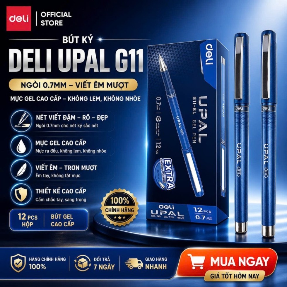 Bút Ký Deli Upal G11 / G11-BL 0.7mm – Bút Gel Cao Cấp, Mực Đậm, Không Lem, Viết Êm, Chính Hãng