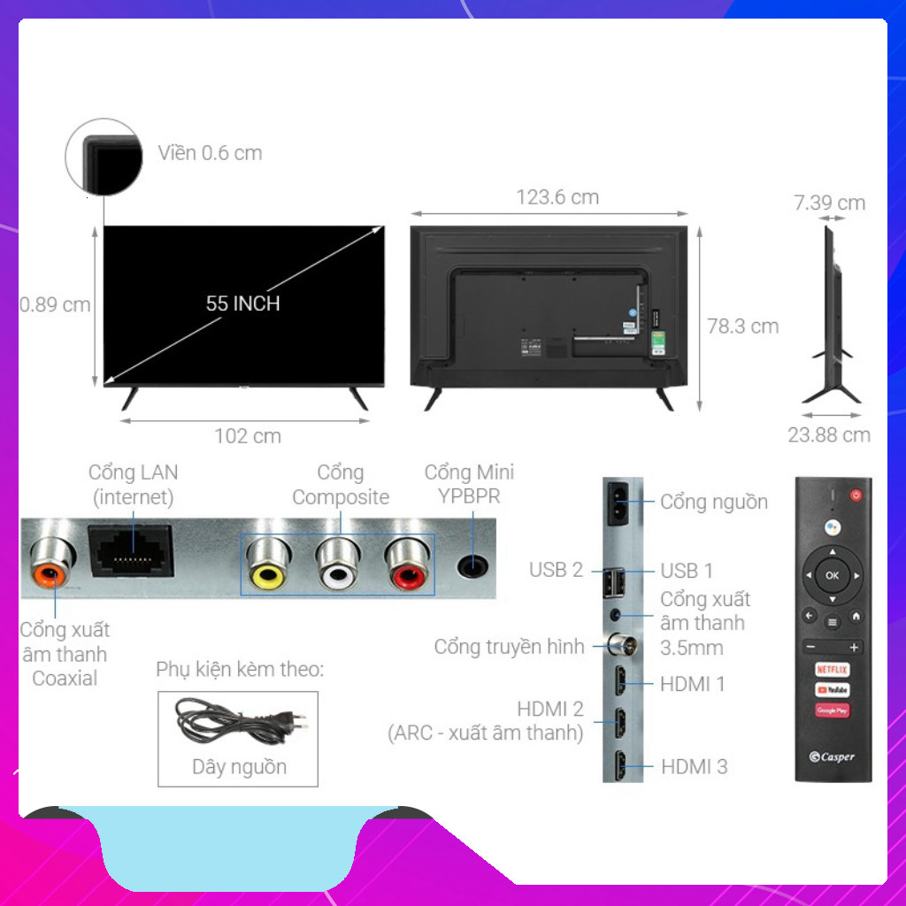 nhắn shop đặt hàng_ Android Tivi Casper 4K 55 inch 55UGA610  Việt Nam _hàng mới 100%