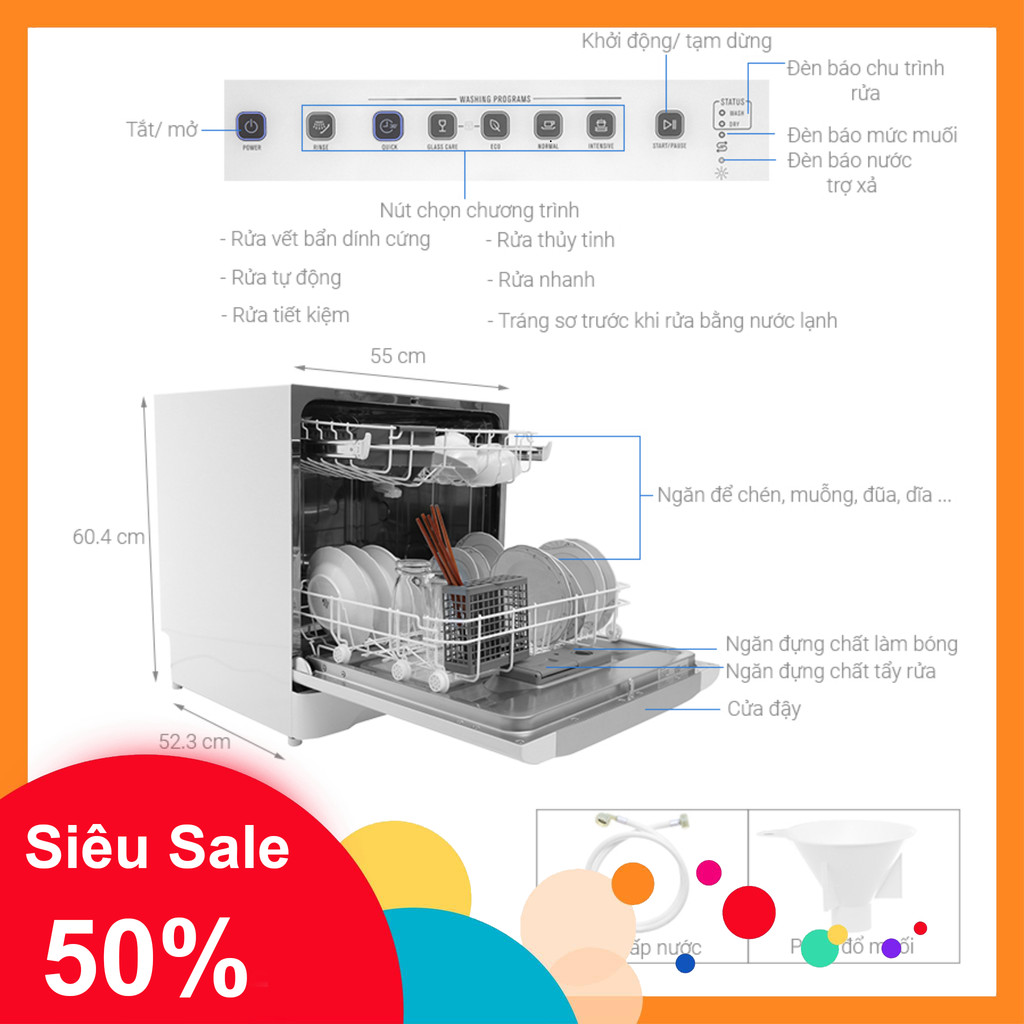 ib nhận mã_ Máy rửa chén mini Electrolux ESF6010BW 8 BỘ  Điện Máy Kho Rẻ _hàng chính hãng, mới 100%