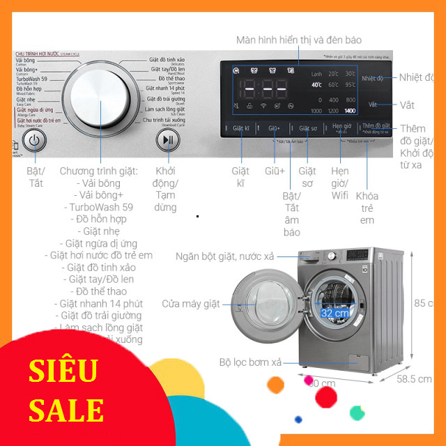 ib lấy mãu bh_ Máy giặt LG Inverter 10 kg FV1410S4P 2021  Điện Máy Tại Kho _FREE SHIP