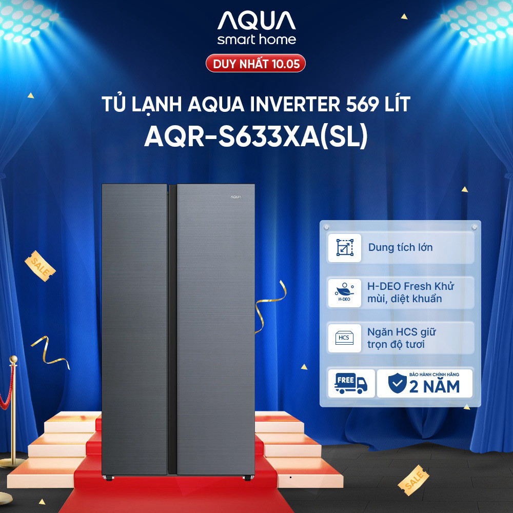 (Miễn Phí giao hàng) Tủ lạnh Aqua Inverter 569 lít AQR-S633XA(SL) - Bảo hành 2 năm - Freeship toàn q