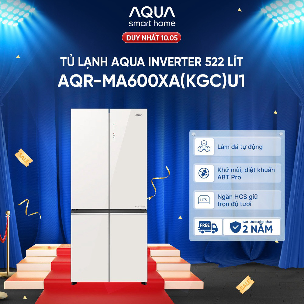 (Miễn Phí giao hàng) Tủ lạnh 4 cánh Aqua Inverter 522L AQR-MA600XA(KGC)U1 - Bảo hành 2 năm - Freeshi
