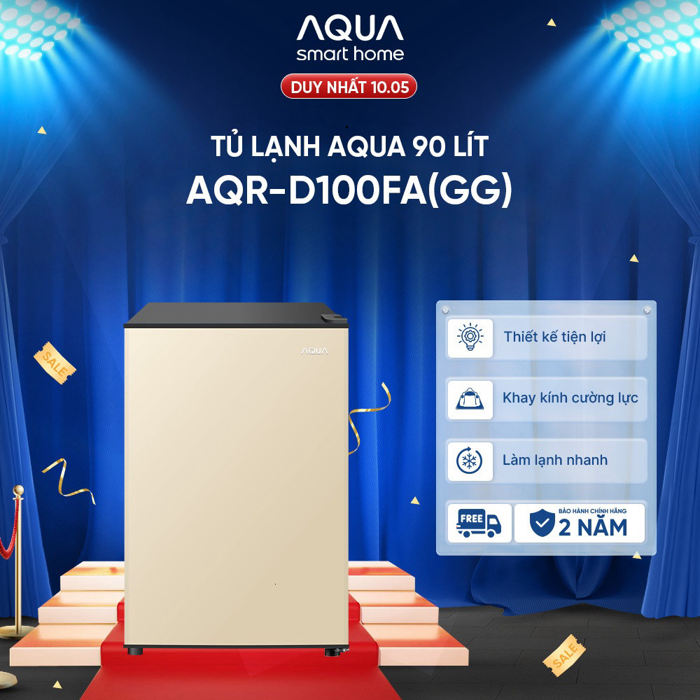 (Miễn Phí giao hàng) [Võ Hà Linh x AQUA] Tủ lạnh mini Aqua 90 lít AQR-D100FA(GG) - Màu be - Freeship