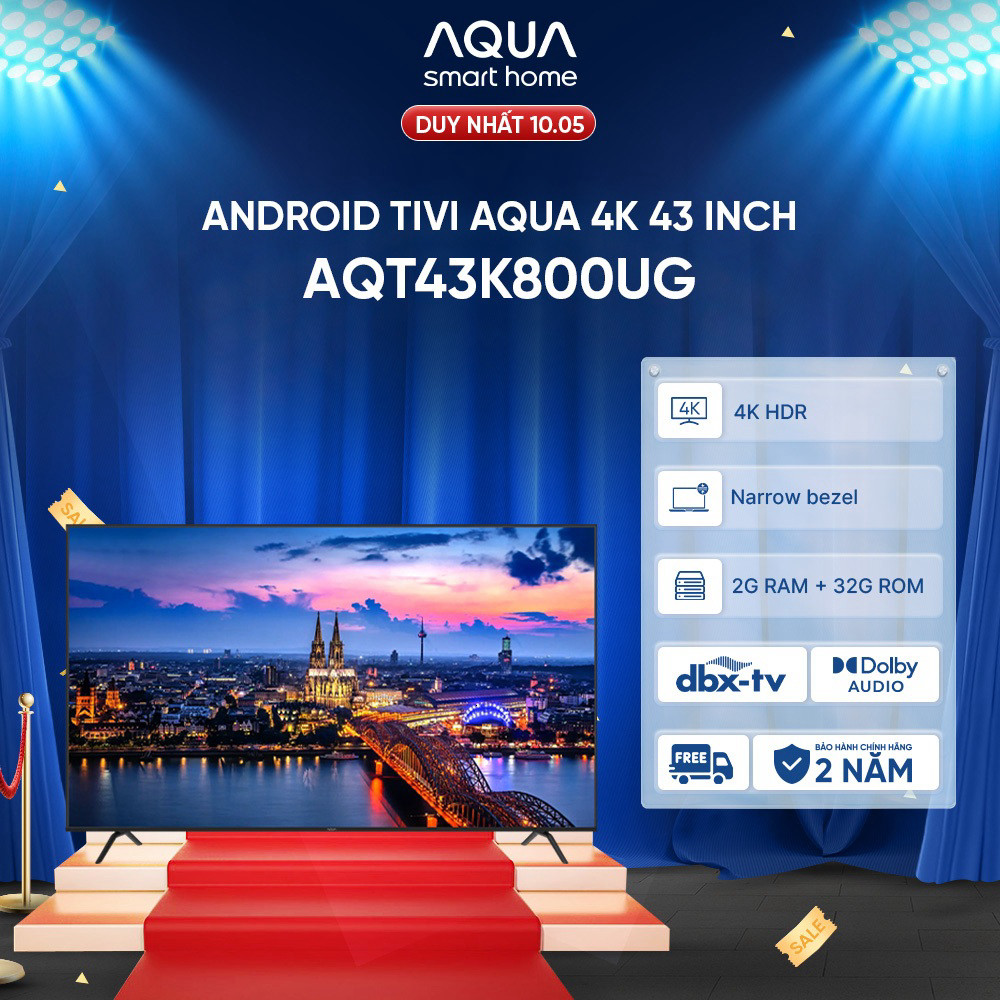 (Miễn Phí giao hàng) Android Tivi Aqua 43 inch AQT43K800UG - Hàng chính hãng - Bảo hành 1 đổi 1 tron