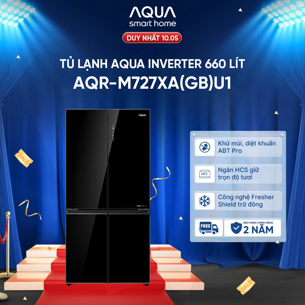 (Miễn Phí giao hàng) Tủ lạnh Aqua Inverter 660 lít Multi Door AQR-M727XA(GB)U1 - Bảo hành 2 năm - Fr