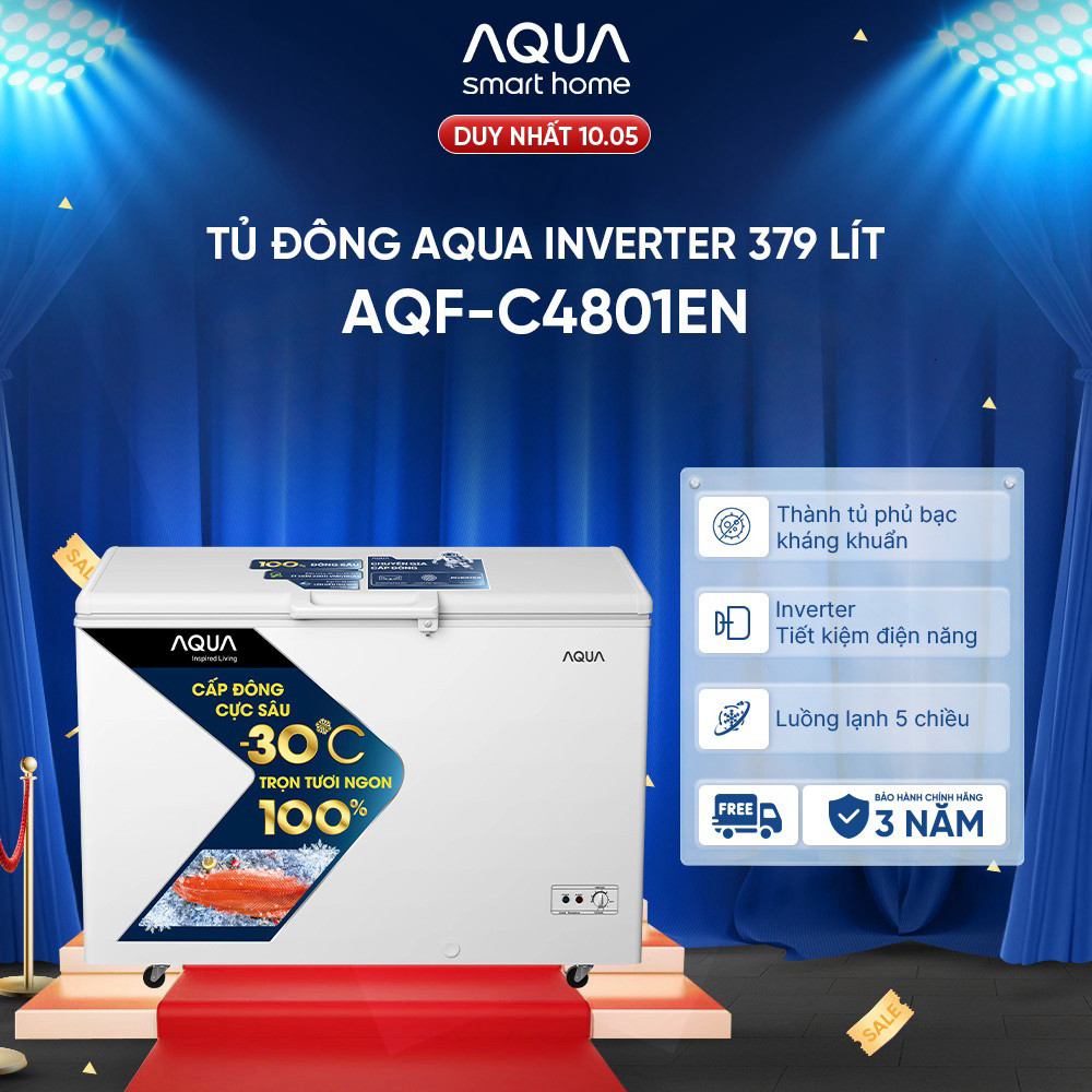 (Miễn Phí giao hàng) Tủ đông Aqua Inverter 379 Lít AQF-C4801EN - Hàng chính hãng