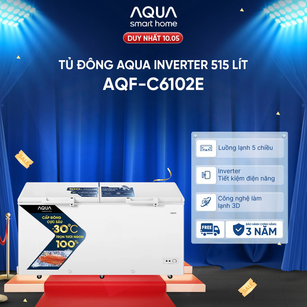 (Miễn Phí giao hàng) Tủ đông Aqua Inverter 515 Lít AQF-C6102E