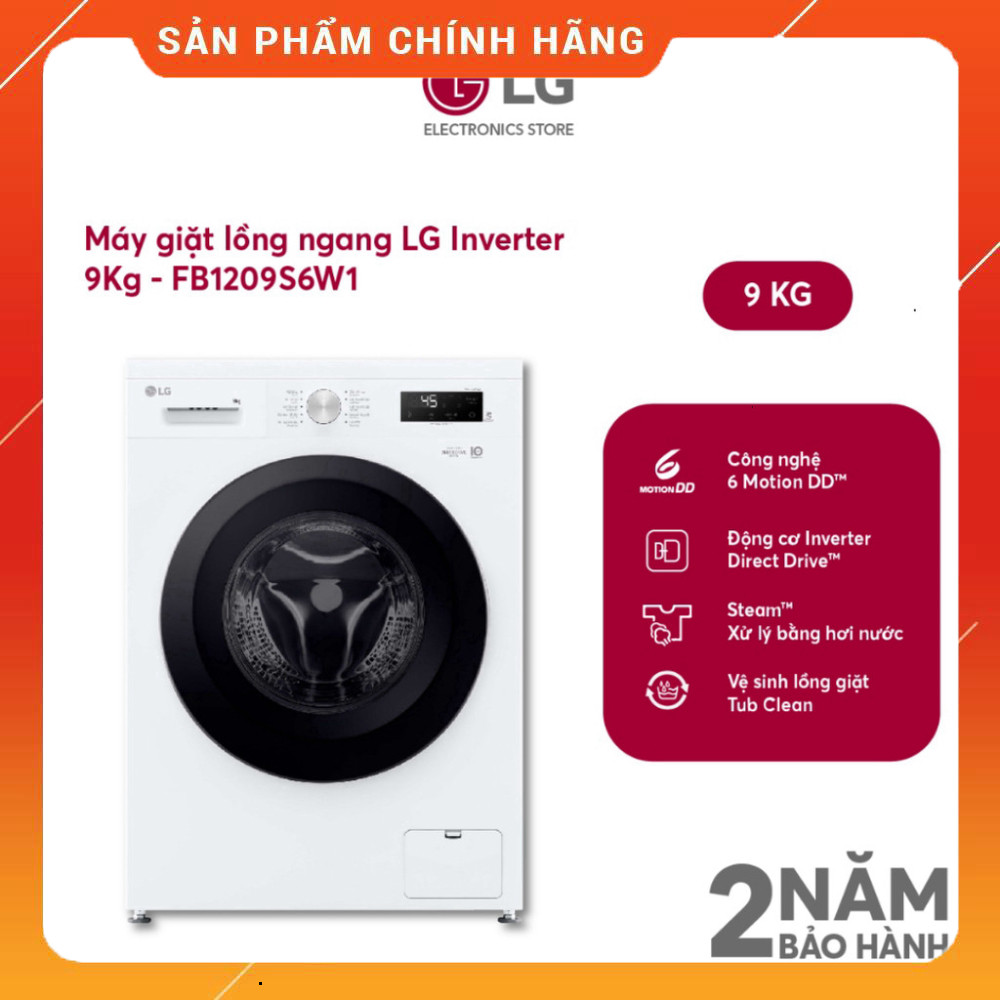 IB đặt hàng - Máy giặt LG Inverter 9Kg FB1209S6W1 Giao toàn quốc Lắp đặt 0Đ tại HN - HCM . GIAO HÀNG