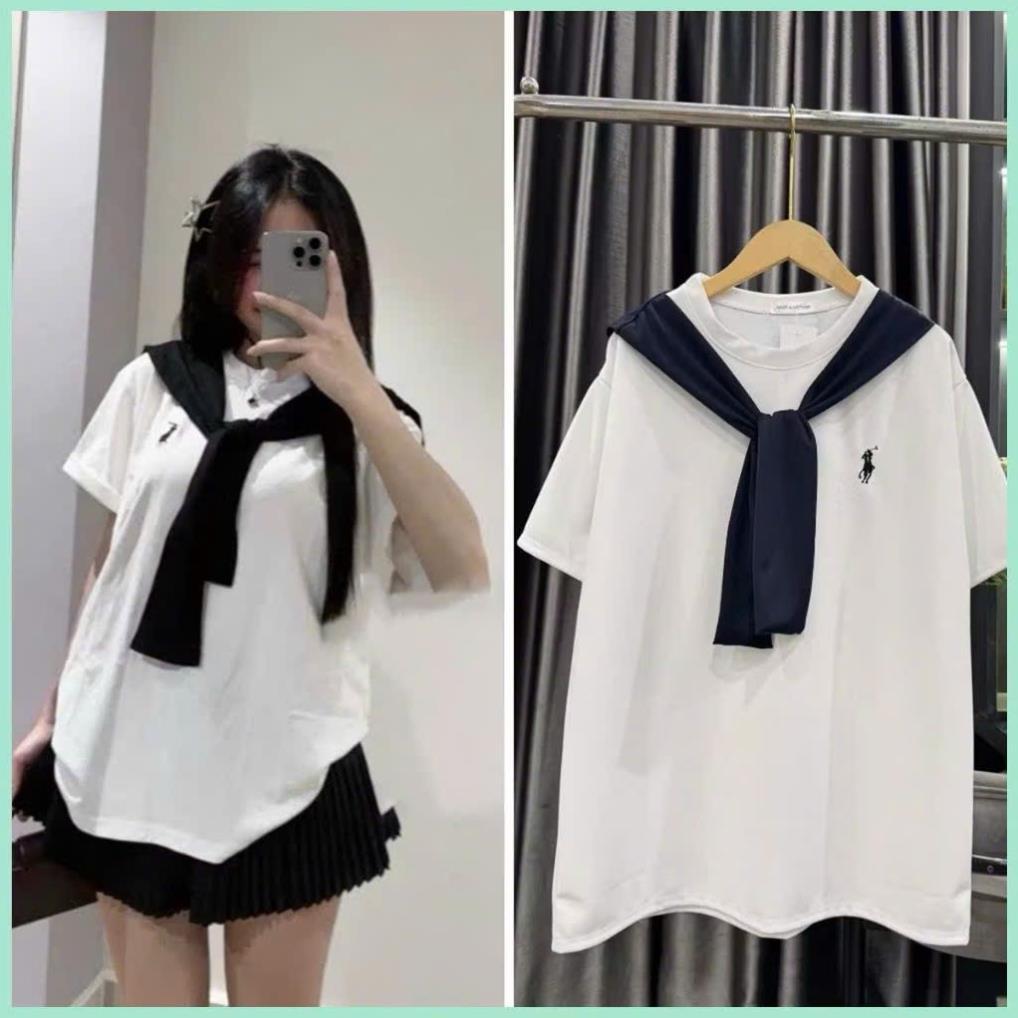 Áo thun thủy thủ hình con ngựa  chất cotton SU  +phối khăn quàng thoáng mát UT