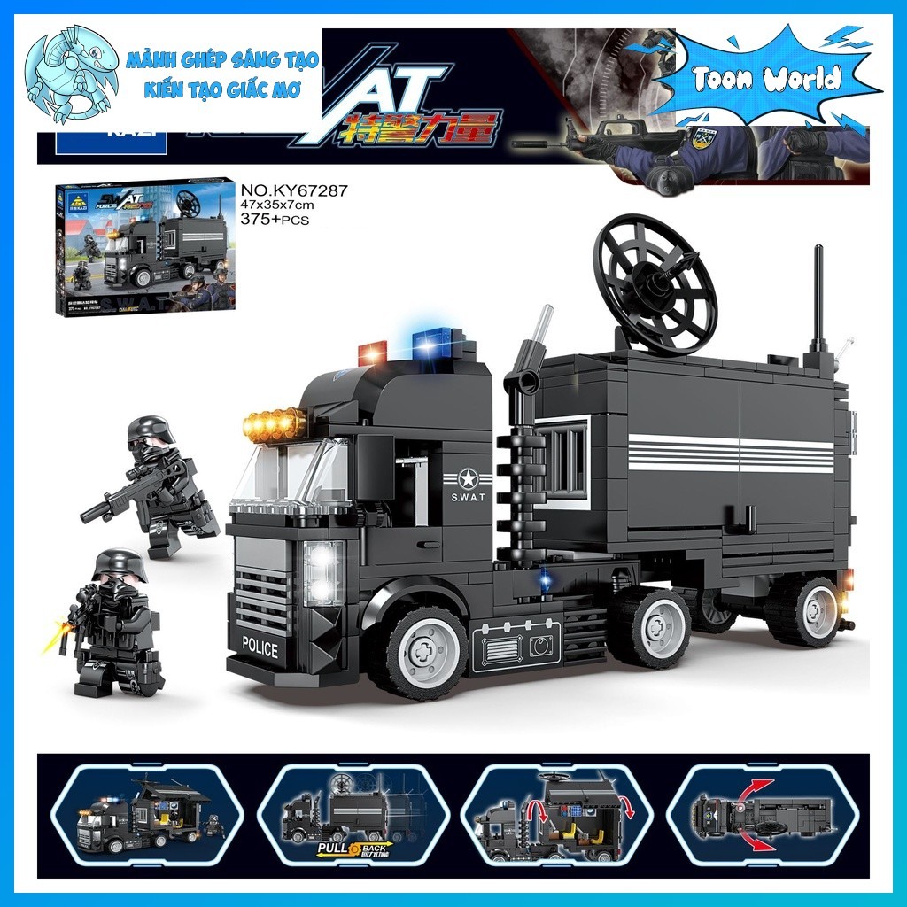 Mô hình KAZI KY 67287 xe đặc nhiệm cảnh sát SWAT - lính Army Mini